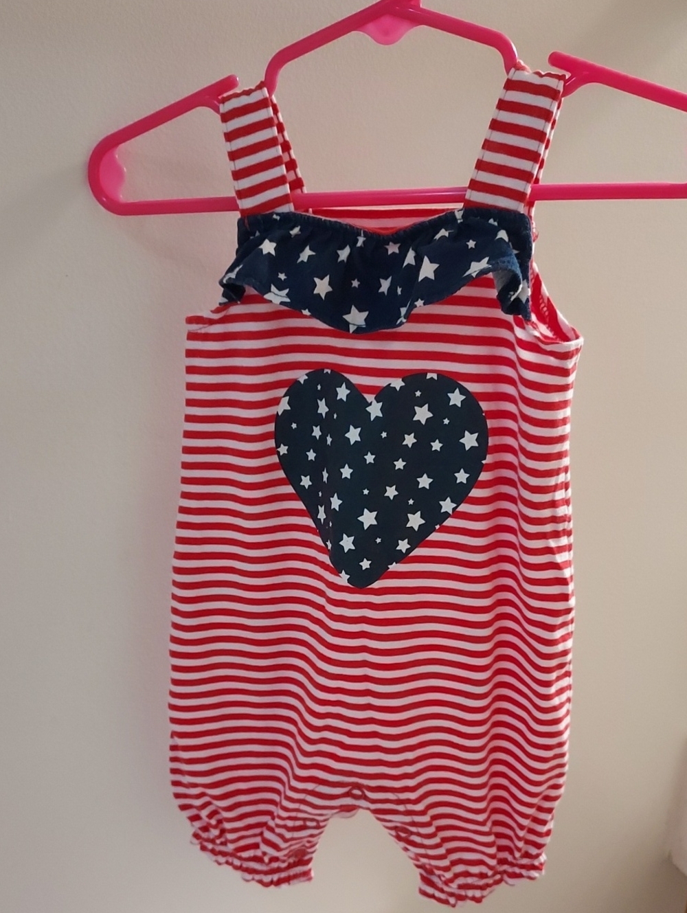 Baby Red & White Striped One-Piece with Navy Star Heart